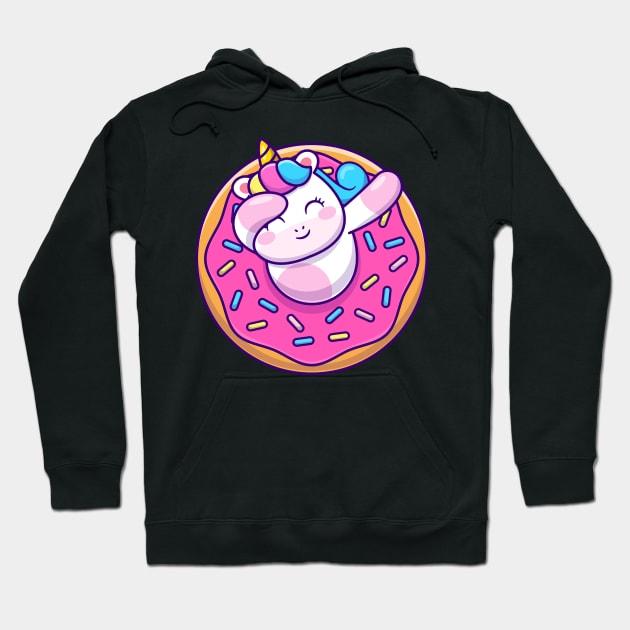 Cute Unicorn Dabbing With Doughnut Cartoon Hoodie by Catalyst Labs